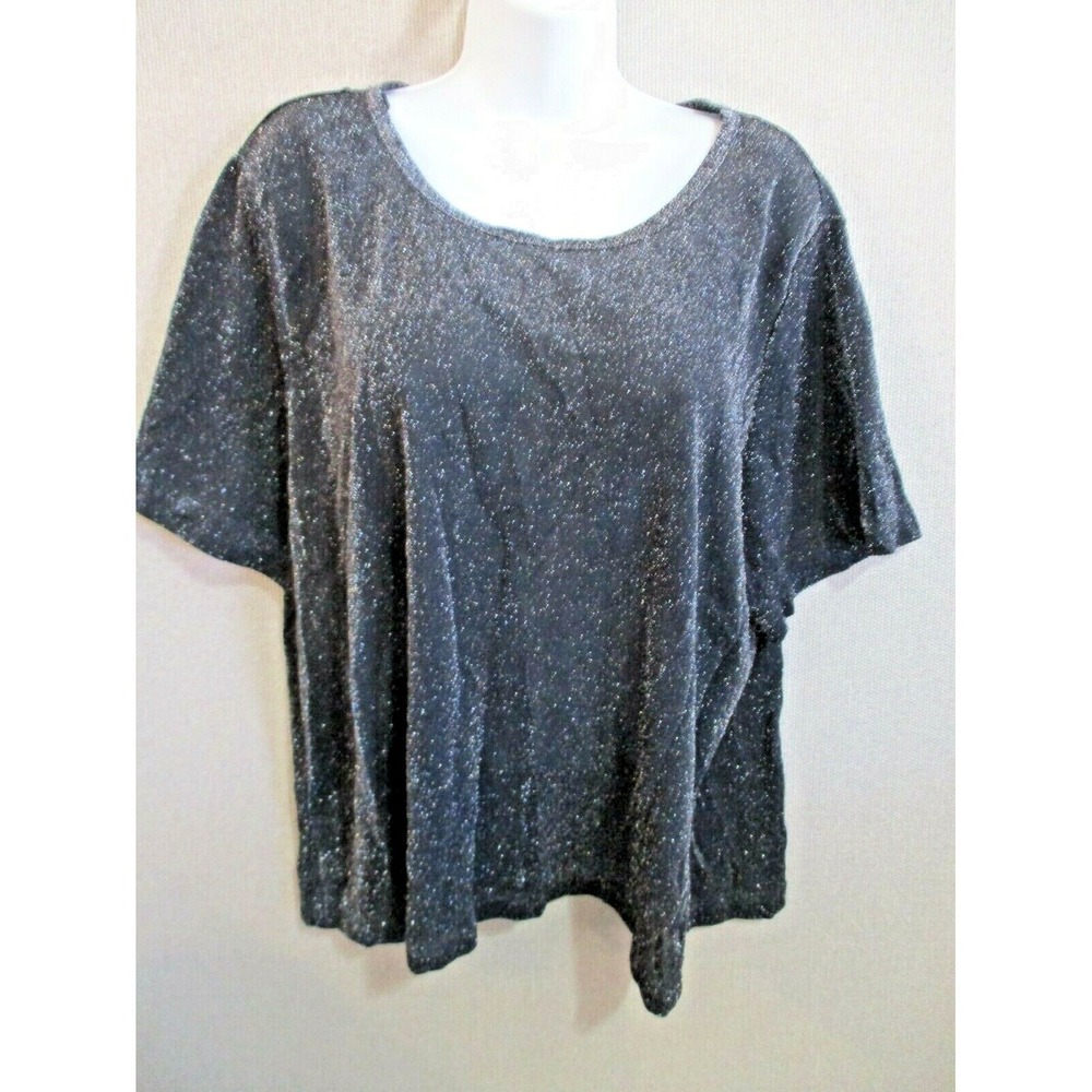 VTG California Concepts Top Plus Size 3X Black & Silver Metallic Sparkly Sheer E